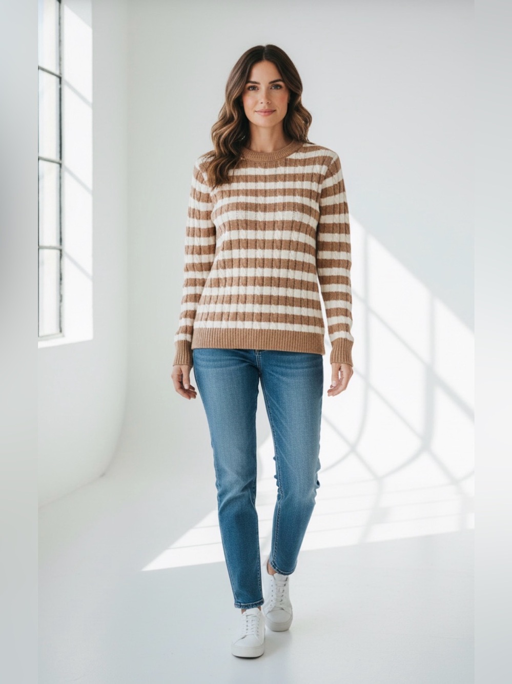 Talbots Women's Small Sweater Gold Stripe Wool Blend Metallic Sparkle Holiday